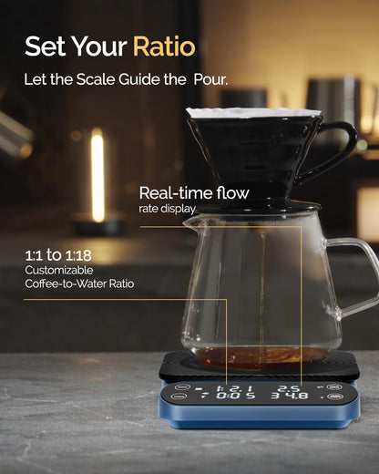 Maestri House S3 Coffee Scale with Timer, 3kg/0.1g Rechargeable Digital Scale, 3 Brew Modes, Adjustable Ratios & Flow Rate Display, Barista-Grade for Pour-Over, Espresso, French Press – Black