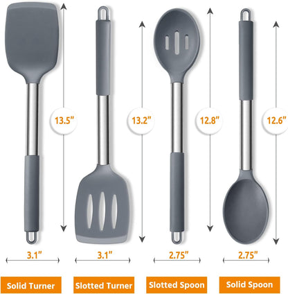E-far Cooking Utensils Set of 4, Silicone Kitchen Utensils for Non-stick Cookware, Heat Resistant & Non-toxic Slotted Spatula Solid Spoon Turner for Flipping Mixing Serving Basting(Black)