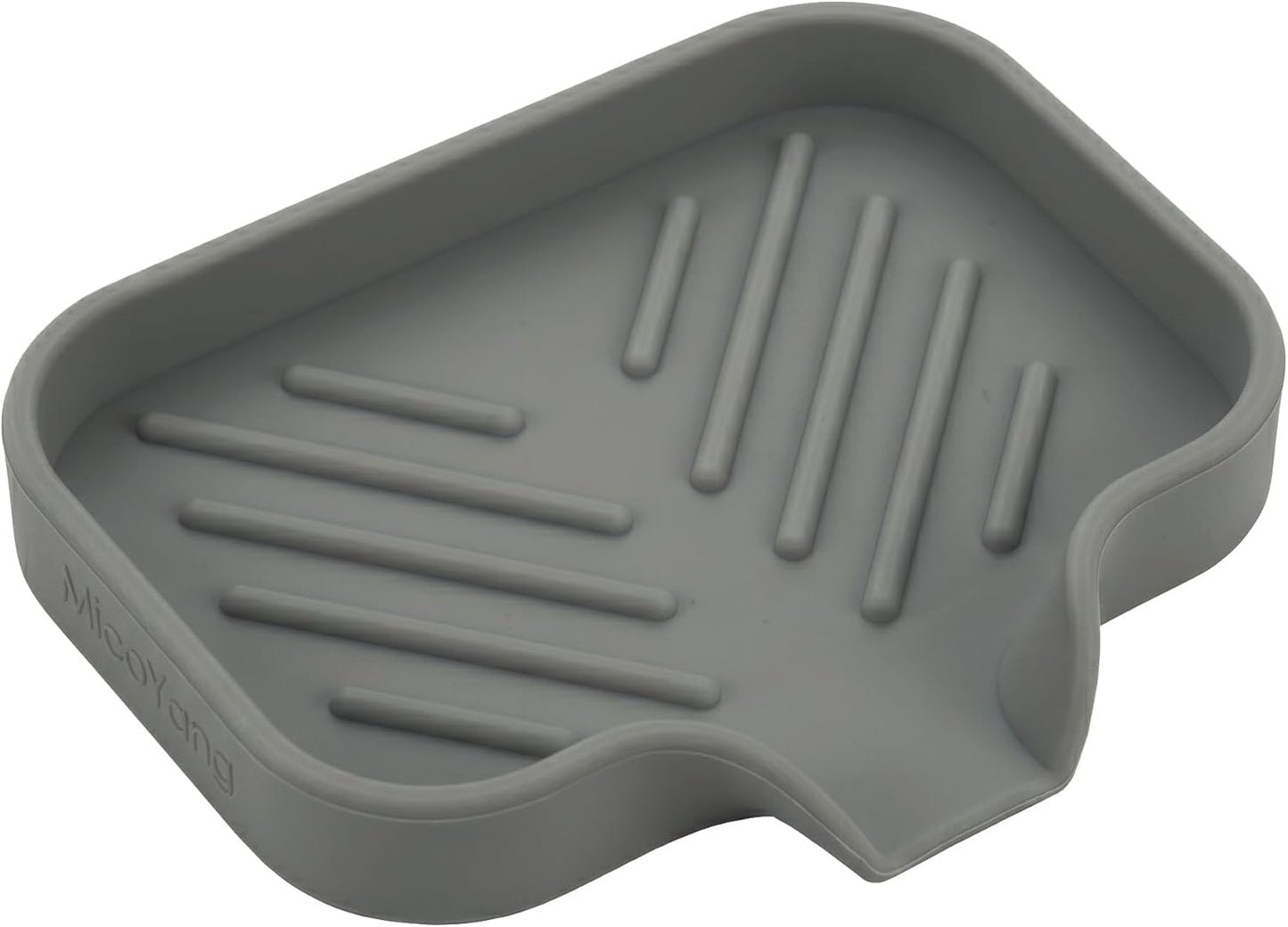 MicoYang Silicone Soap Dish with Drain Spout, Self-Draining Sink Organizer Tray for Bathroom and Kitchen, Sponges, Dispensers and Soap Holder, Non-Slip and Dishwasher Safe, Black (Compact, 4.9"×3.2")