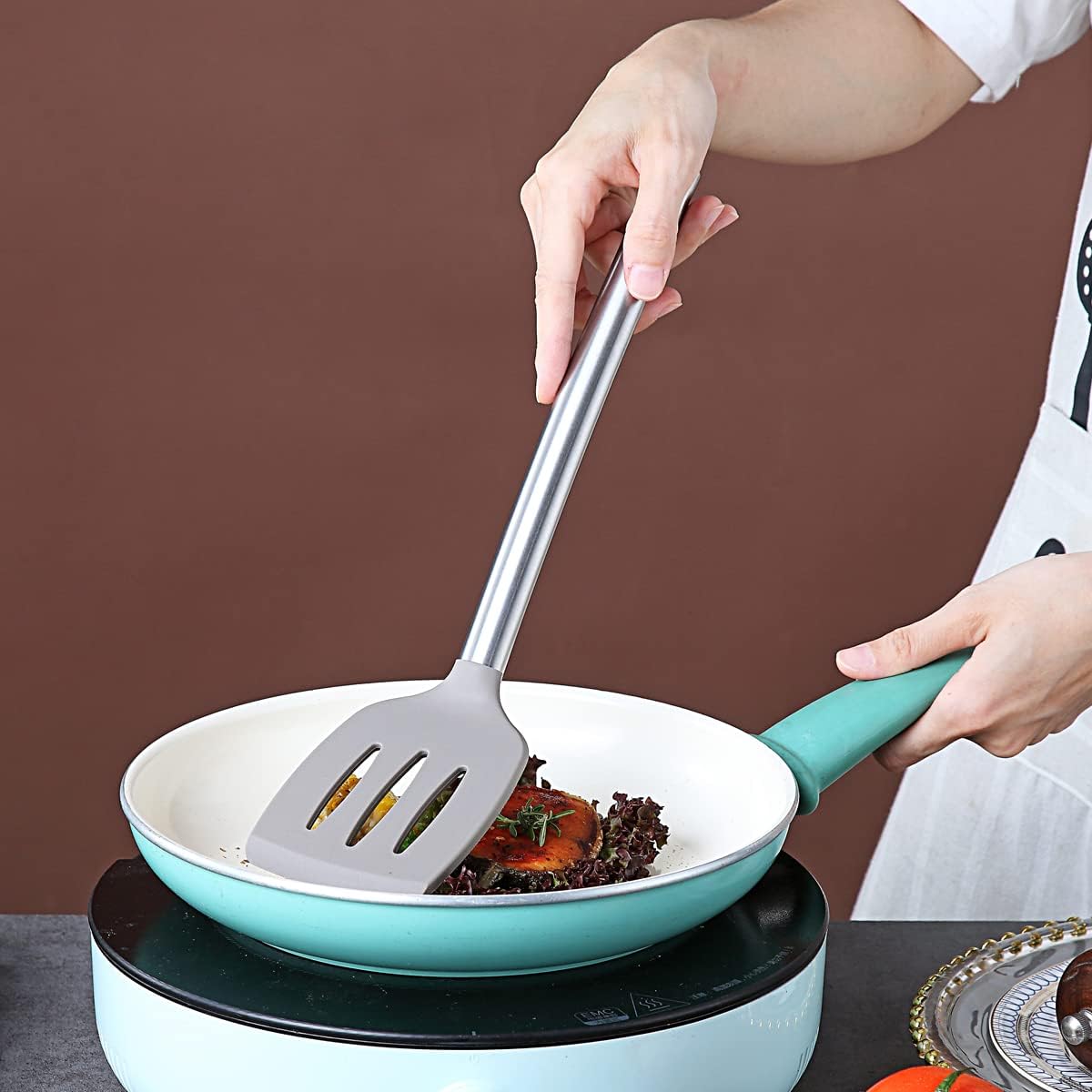 Berglander Skimmer, Non-stick Silicone Strainer, Kitchen Cooking Skimmers For Non-Stick Cookware, Dishwasher Safe, Easy to Clean