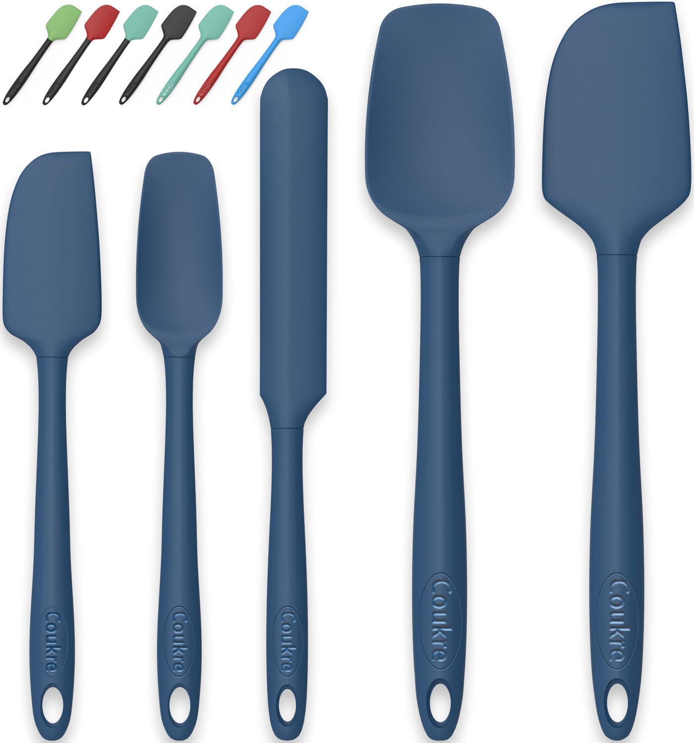 Coukre Silicone Spatula Set of 5,High Temperature Resistant, Food Grade Silicone, Dishwasher Safe, for Baking, Cooking (Aqua Green)