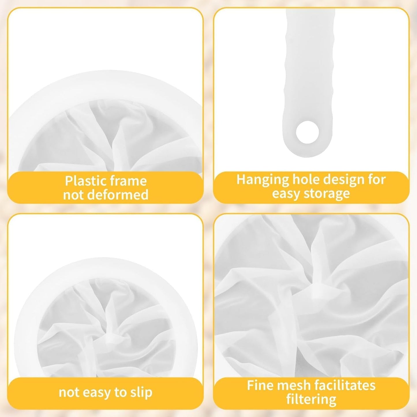Ultra-Fine Nylon Mesh Strainers 2-Pack (100 & 200 Mesh), Professional Food Sieve with Handle for Soy Milk Yogurt Nut Milk & Juice, Reusable Kitchen Filter for Liquid Straining Coffee & Baking Tool