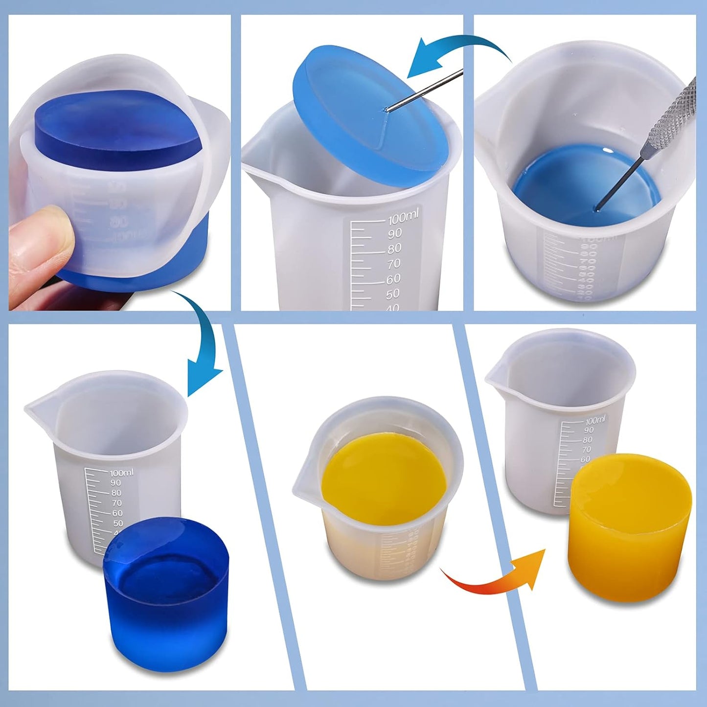 10 PCS 100ml Silicone Measuring Cups for Resin Non-Stick Mixing Cups Glue Tools, Precise Scale Toning Cups for Resin DIY Craft Jewelry Making