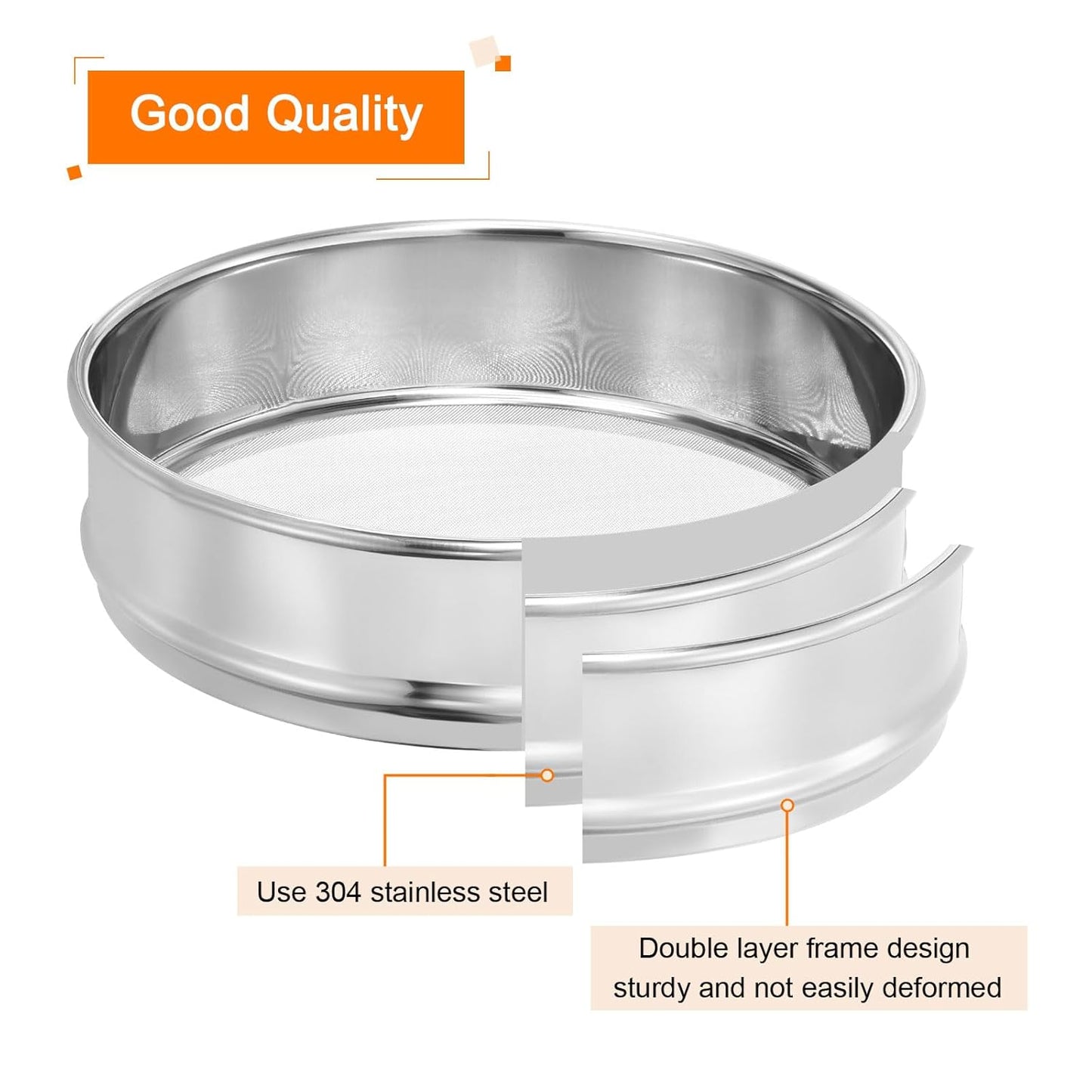 PATIKIL 40 Mesh Lab Sieve, 8" Diameter Test Sieve 304 Stainless Steel Wire Cloth (0.45mm) for Industrial Laboratory - Colors B