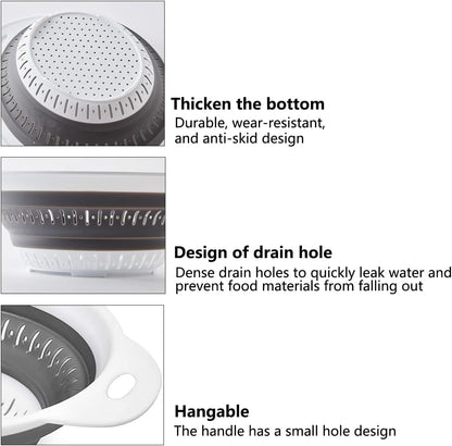 Collapsible Colander and Strainer,Silicone Strainer Colanders & Food Strainers,for Vegetable and Fruit, Kitchen Essentials (2, Blue, 1.3L+2.5L)