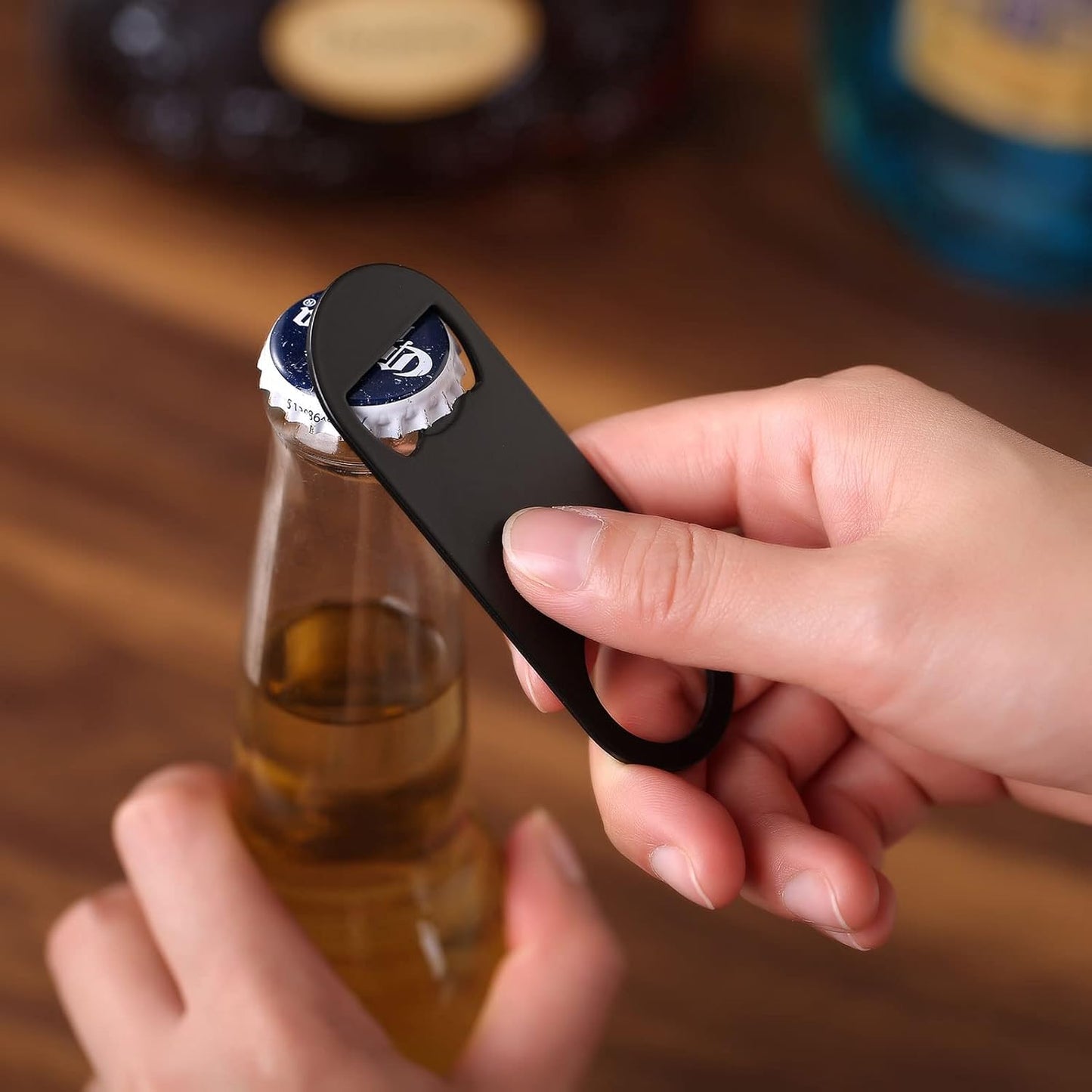 5 PACK Stainless Steel Flat Bottle Opener with Keychain- Bar Key-Beer Bottle Opener for Kitchen, Bar or Restaurant（Black）