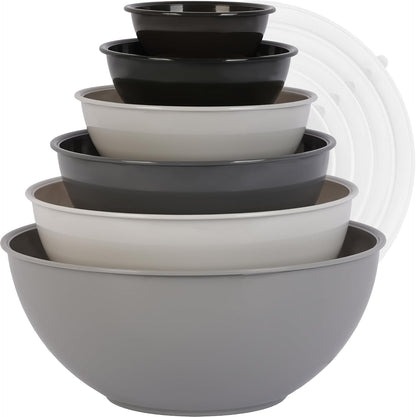 BoxedHome BPA Free Plastic Round Mixing Bowl with Lids, 12 Pack Nesting Bowls with Lids Set, Microwave and Dishwasher Safe Prep & Serving Bowls Great for Mixing, Baking, Serving (Pink, 12pcs)