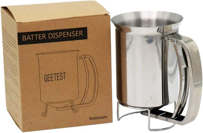 800ml Stainless Steel Pancake Batter Dispenser - Great for Baking,Cupcakes,Muffins-Cooking Crepes,Waffles- Easyflow Spout -Measuring Gauge in Mls and cups