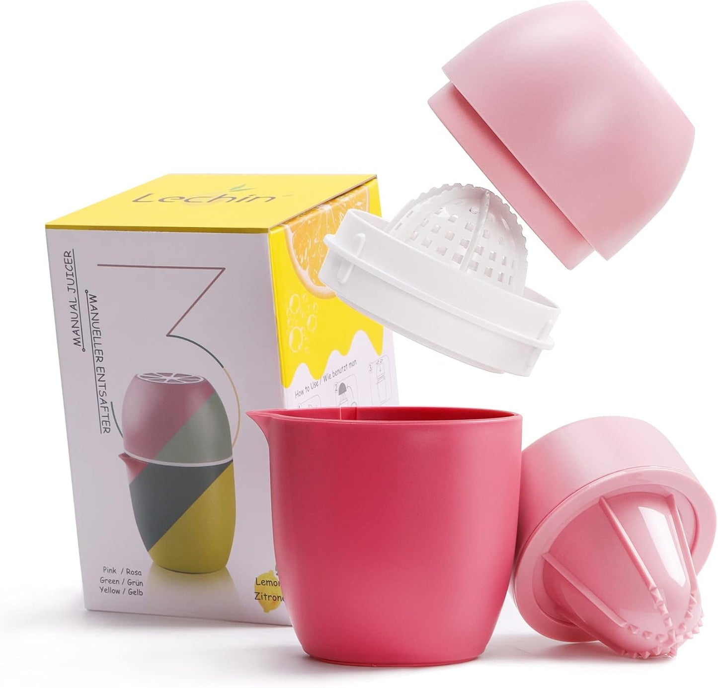 Lechin Hand Juicer - Citrus Juicer with Lemon Shape - Hand Lemon Juicer with Two Press Options for Different Fruits (Yellow)