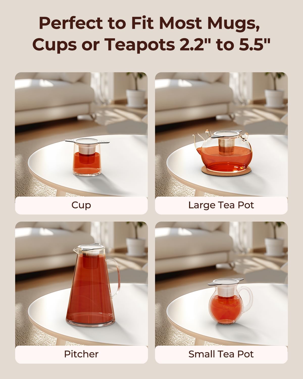 Reinmoson Extra Fine Mesh Tea Strainers & Filters for Loose Tea Single Cup, 304 Stainless Steel and Food Grade Silicone Loose Leaf Tea Steeper for Black Tea, Coffee, Rooibos, etc