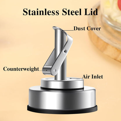 Glass Oil Dispenser Bottle with Stainless Steel Spout, Automatic Opening Lid, for Cooking Oil, Vinegar, Sauces, Syrup, 6OZ