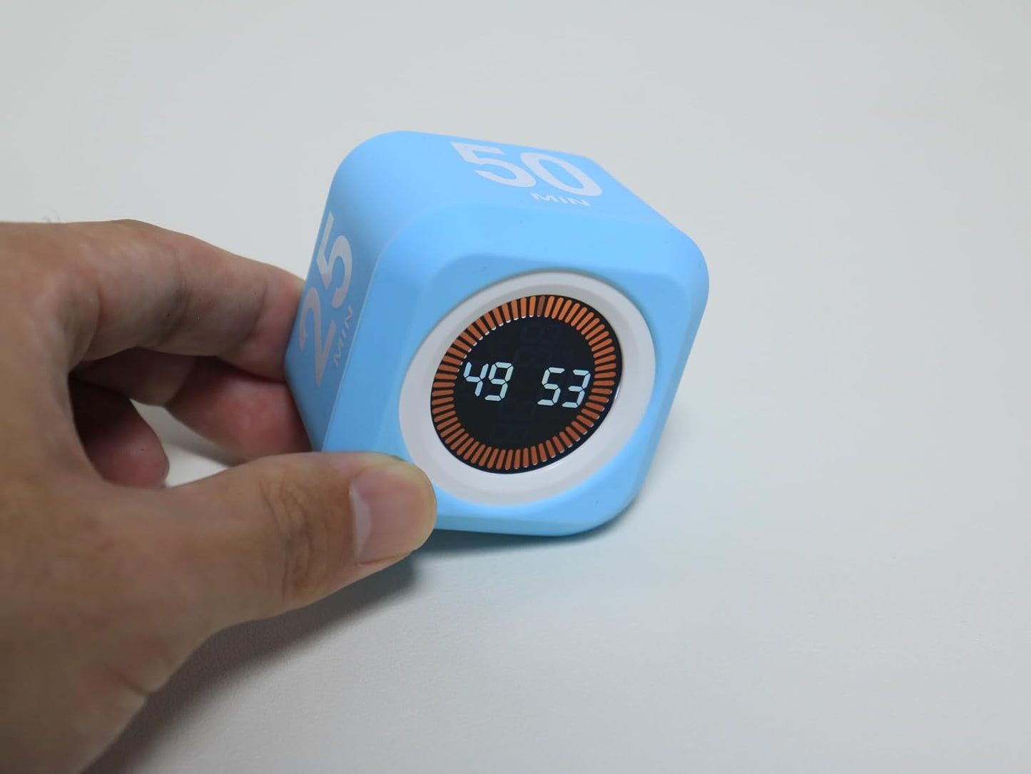 Rotating Cube Pomodoro Visual Timer 5, 25, 10 50 Minutes Preset, Rechargeable Desk Productivity Flip Custom Countdown Timer w/Silicone Cover, Silent Mode for ADHD Study, Work, School(Orange)