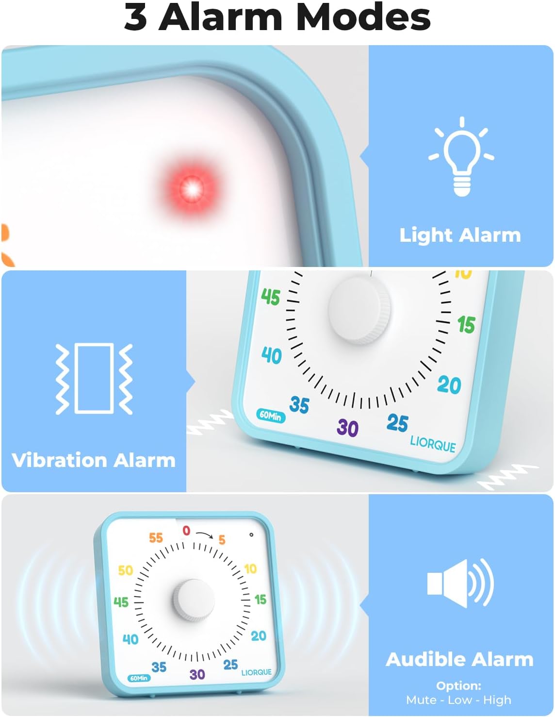 LIORQUE 60 Minute Visual Timer for Kids and Adults, Non-Ticking 7.5 Inch Large Visual Countdown Timers for Classroom Desk Countdown Clock with Magnetic Backing, Kids Pomodoro Timer Clock