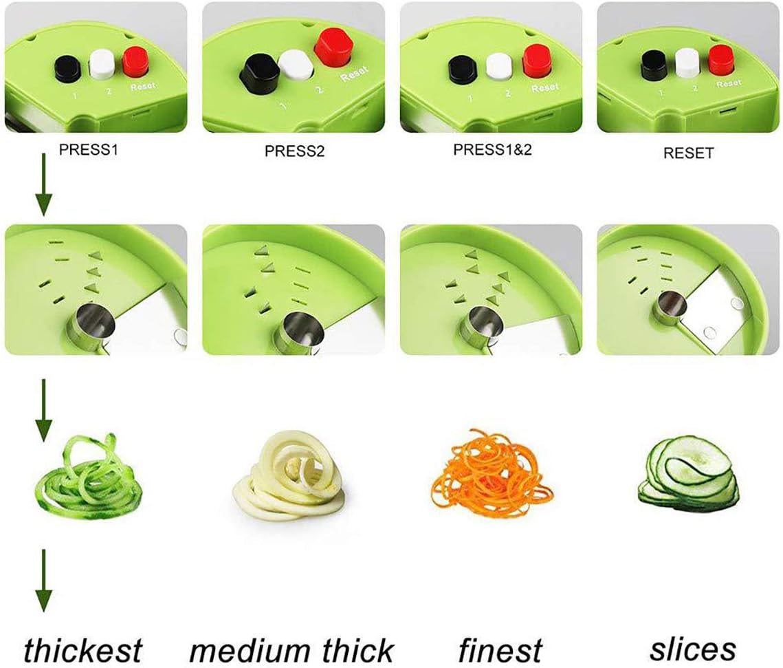 5 in1 Handheld Spiralizer Vegetable Slicer, Green, Plastic, ABS, Stainless Steel