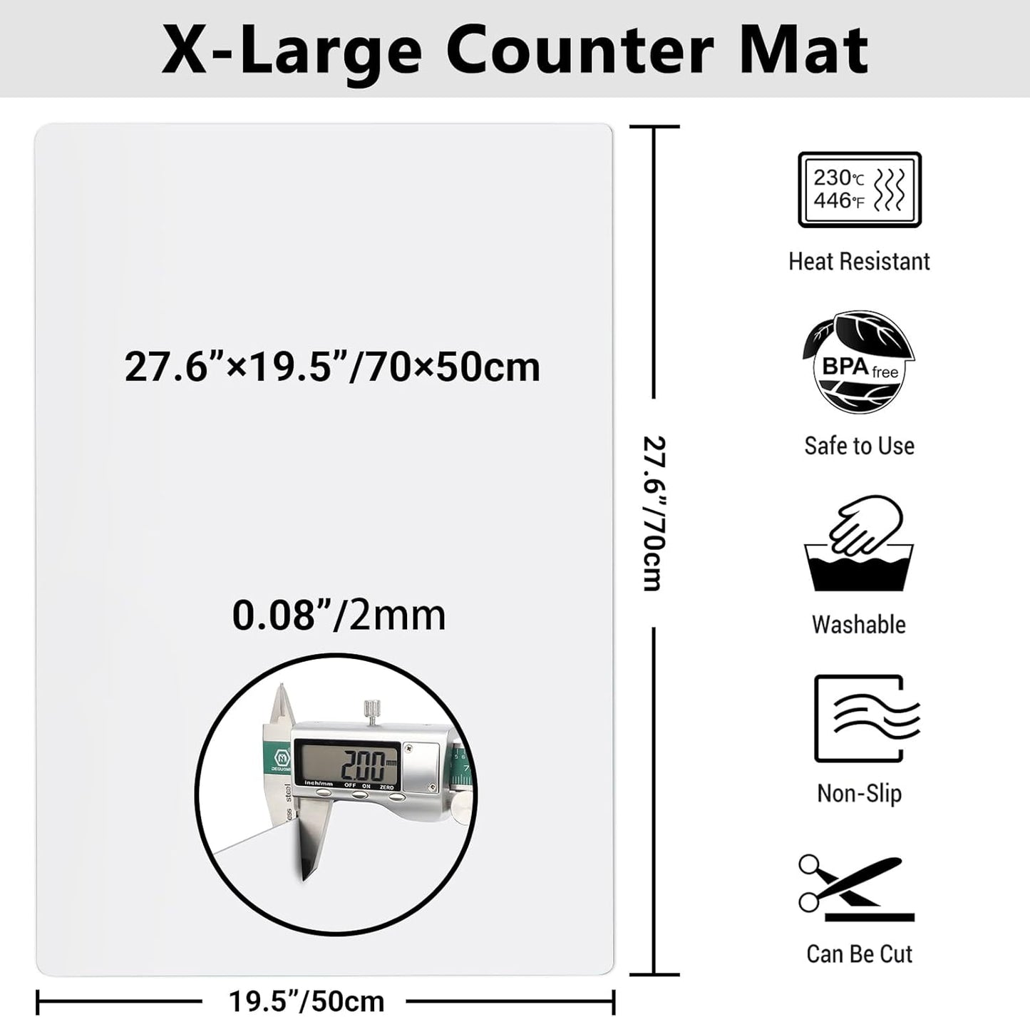 Ewen 35.6x23.5in 2mm Silicone Mats for Kitchen Counter, Thick Heat Resistant Silicone Mat, Extra Large Non-Stick Pastry Mat Glass Top Stove Cover Countertop Protector for Baking Coffee Bar Translucent