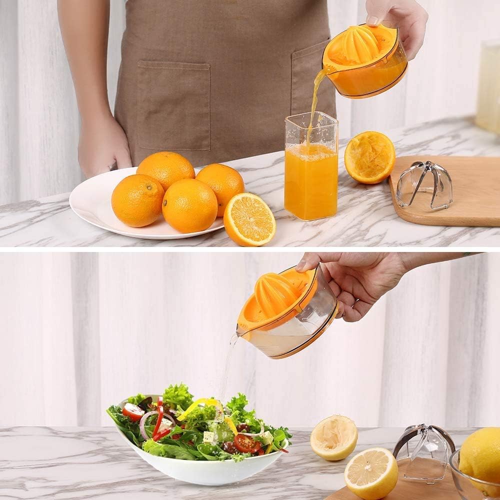 Kasmoire Citrus Lemon Orange Juicer, Manual Hand Squeezer with Built-in Measuring Cup and Strainer, 8OZ (Yellow)