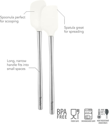 Tovolo Flex Core Silicone Spatula Spoonula Set of 2 for Non Stick Cast Iron Cooking & Baking, Dishwasher Safe Heat Resistant BPA Free Long Stainless Steel Handle Kitchen Utensil, Charcoal Gray