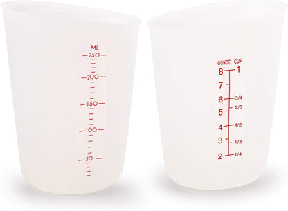 Hedume Set of 4 Silicone Flexible Measuring Cups with Marking, 2 Pack 8 Ounces(1-cup) and 2 Pack 16 Ounces(2-cup) Squeeze and Pour Silicone Measuring Cup Set