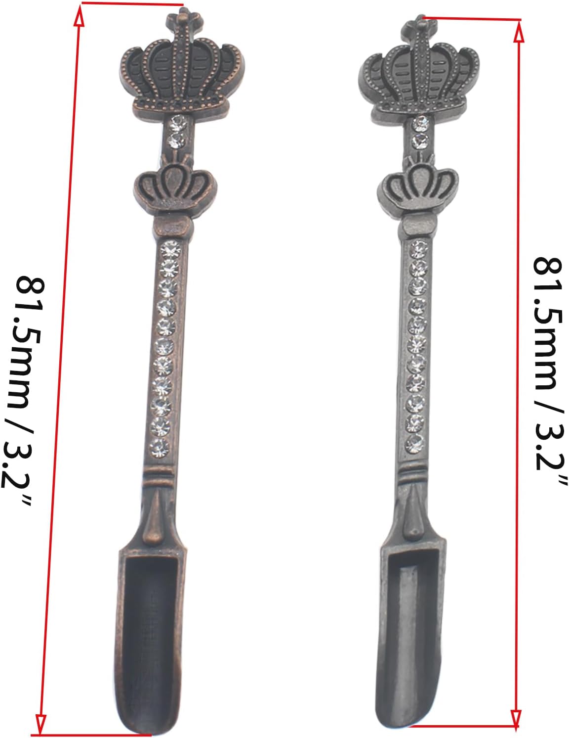 Mini Powder Medicine Scoop 2pcs Metal Shovel Spoon Shovel Scoop with Crystal for Bottle Home Supplies (Antique silver + Bronze)