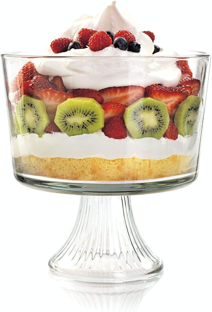 Anchor Hocking Glass Trifle Bowl with Lid, 104 oz Glass Salad Bowl with Acacia Wood Lid