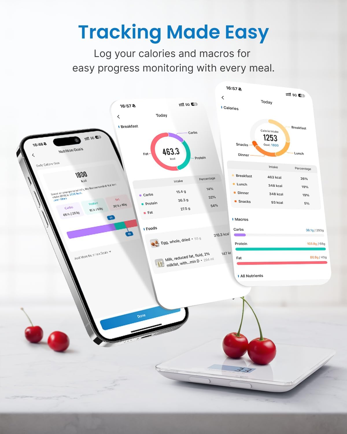 RENPHO Digital Kitchen Scale, Smart Food Weight Scale with Nutritional Calculator, Gram Scale for Weight Loss Cooking Baking Keto Macro Diet, Black Glass, 22lb/10kg