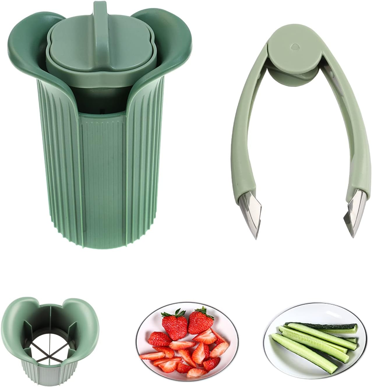 Cucumber Cutter, Strawberry Huller Stem Remover and Strawberry Slicer Set, Grape and Cherry Tomato Slicer for Kids,Fruit and Vegetable Slicer Suitable for Salad and Cake Decoration