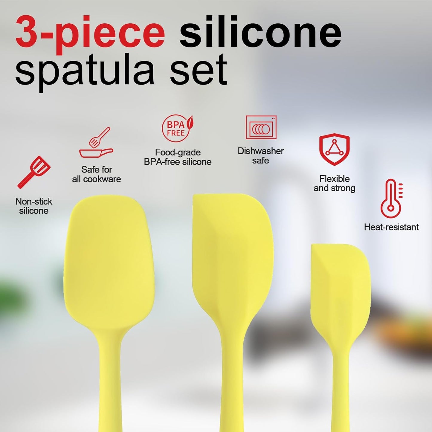 Silicone Spatula Set - Rubber Spatula - 600°F Heat Resistant Baking Spoon & Spatulas(Dark Grey)