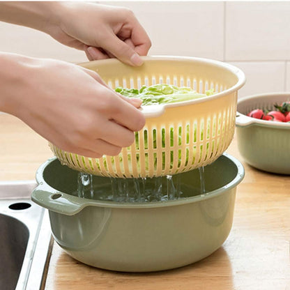 Hemoton Multifunctional Double Layer Plastic Draining Basket 6.29X6.29X2.75In Kitchen Colander for Fruit Vegetable Washing Storage with 360 Rotatable Filter