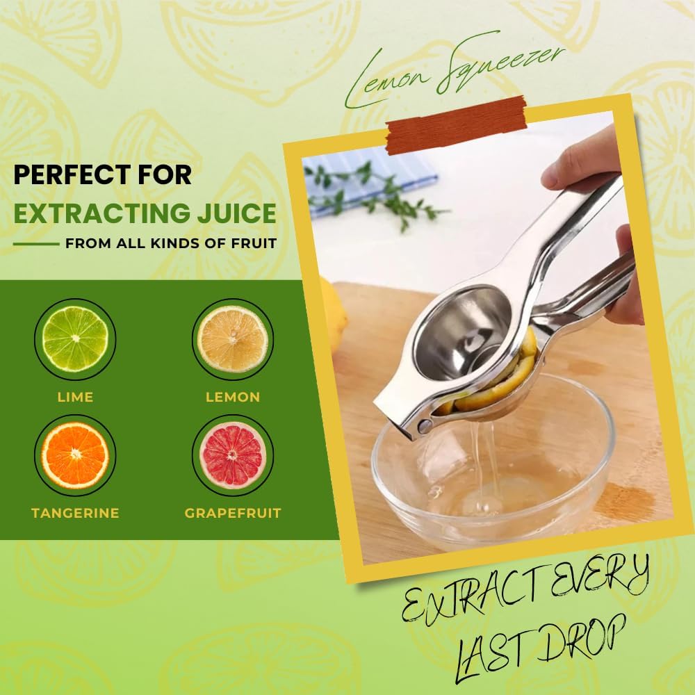 Lemon Squeezer Stainless Steel – Heavy Duty Manual Citrus Juicer Hand Press for Lemon Lime Orange – Ergonomic Non-Slip Handle, Rust-Resistant, Dishwasher Safe Kitchen Tool