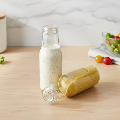 Salad Dressing Container 16 Oz Glass 2 Pack, Salad Dressing Shaker Bottle, Leakproof Glass Shaker Bottle for Oil Vinegar Kitchen Fridge Storage Meal Prep Lunch and On the Go