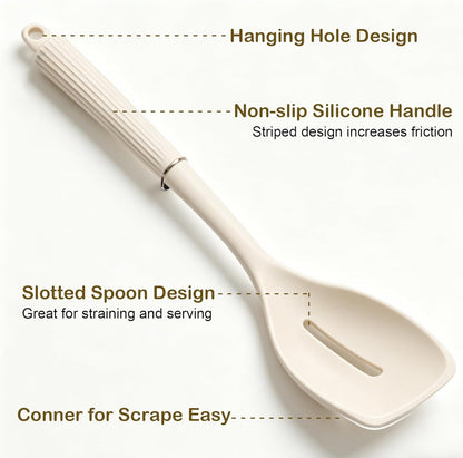 2 Pack Silicone Cooking Spoon Spatulas, Non Stick Large Rubber Spoon Set for Mixing, Serving, Draining, Scraping, 13Inch Heat Resistant Kitchen Utensils, Green+Grey