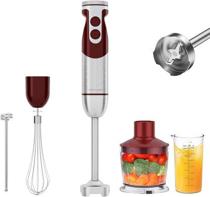 MegaWise 5-in-1 Hand Blender, Powerful Immersion Stick Blender with Titanium Reinforced Blades, 12-Speed Control, Includes Chopper, Beaker, Whisk & Frother for Smoothies & Baby Food