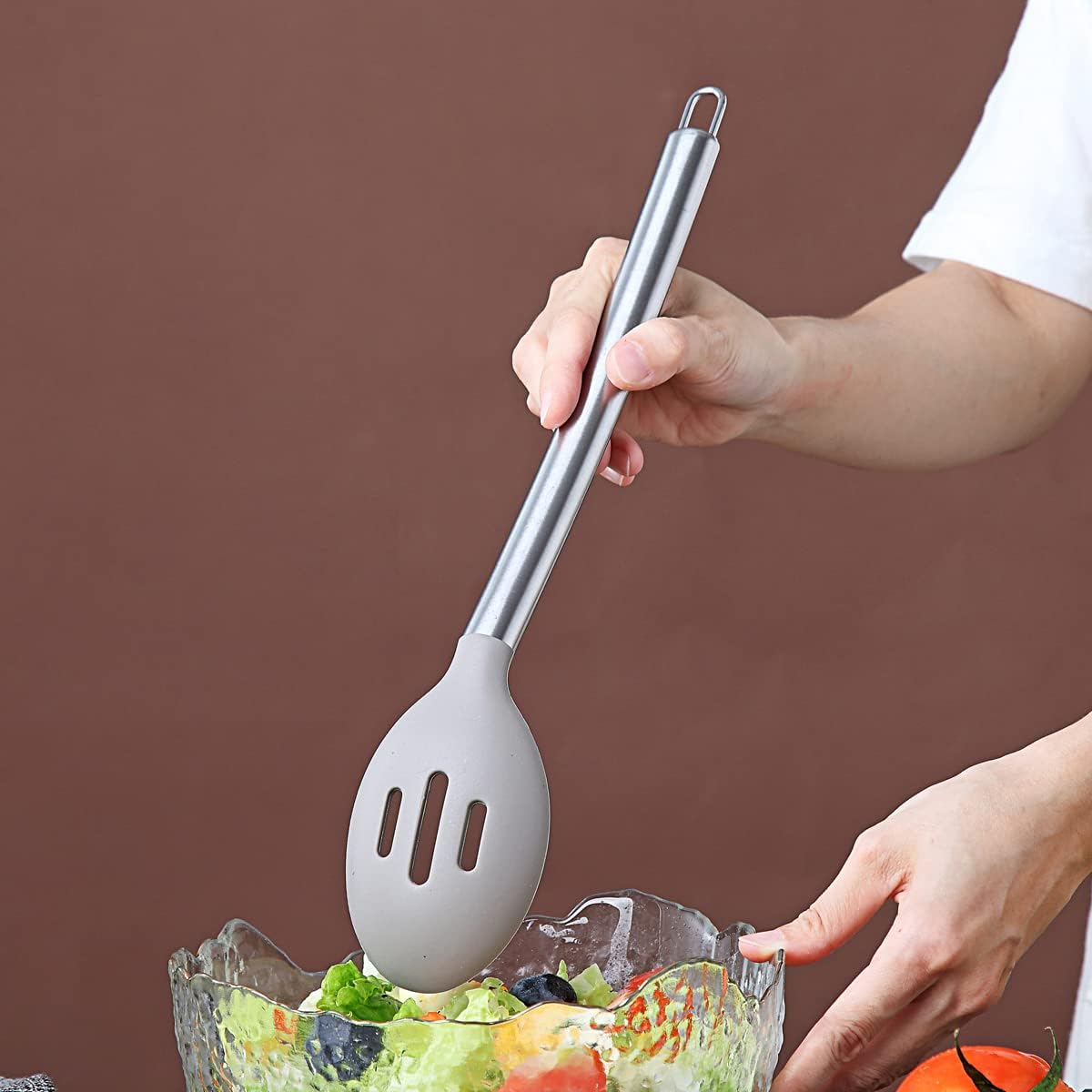 Berglander Skimmer, Non-stick Silicone Strainer, Kitchen Cooking Skimmers For Non-Stick Cookware, Dishwasher Safe, Easy to Clean