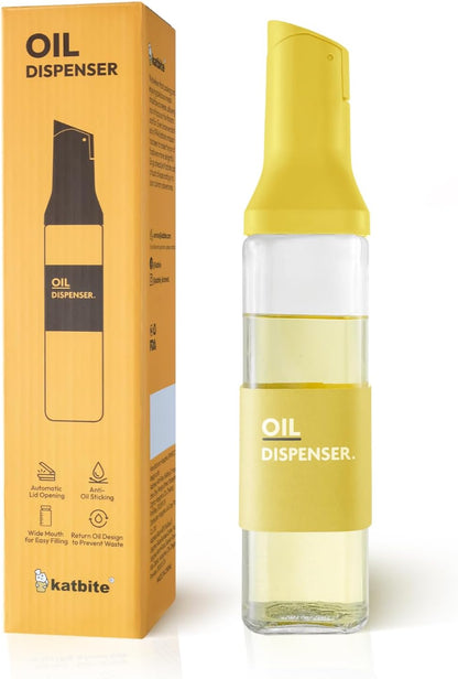 katbite 16oz Glass Olive Oil Dispenser Bottle for Kitchen Cooking - Leakproof Kitchen Essential with Precise Pouring Spout for Salad, Air Fryer, BBQ, Non-Stick Pans, Easy Refill and Use, Light Grey