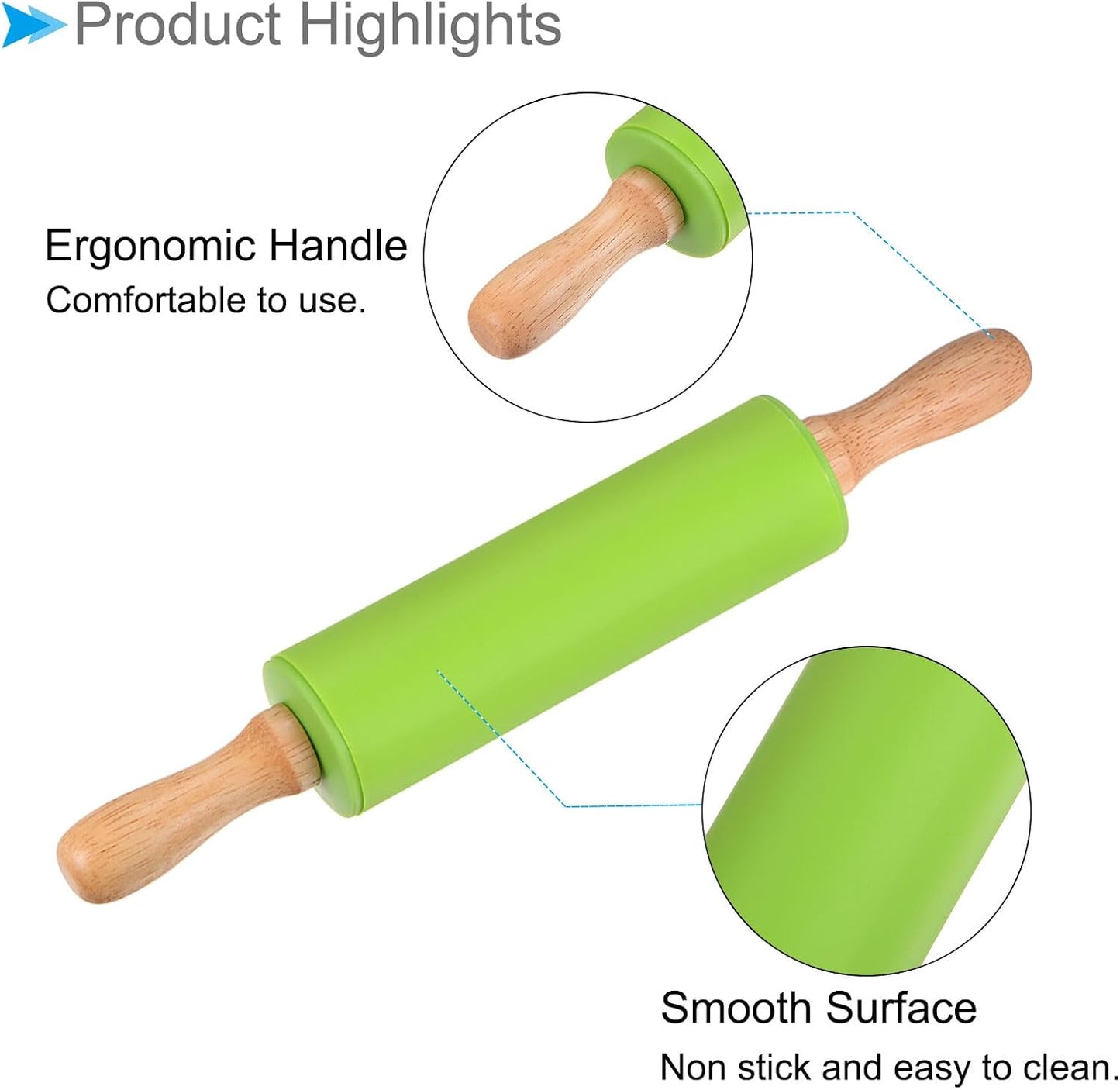 Silicone Rolling Pins, 17" Length, Silicone & Oak Non-Stick Ergonomic Wooden Handle Fondant Dough Roller Pink - (Applications: for Baking DIY Projects)