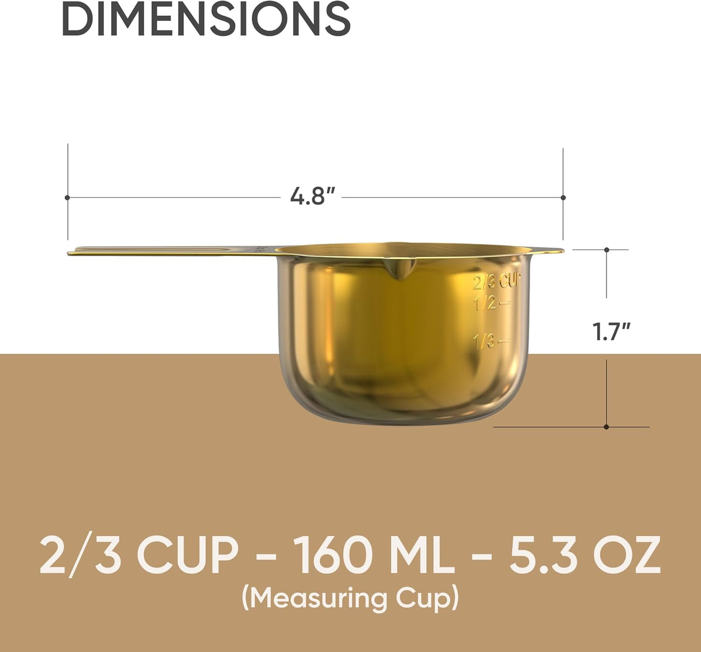 Color Up 2 Cup Measuring Cup, 480ml Stainless Steel Metal, Easy-Pour Spouts, Engraved Markings, Flat Base, Dishwasher Safe, for Dry and Liquid Ingredients