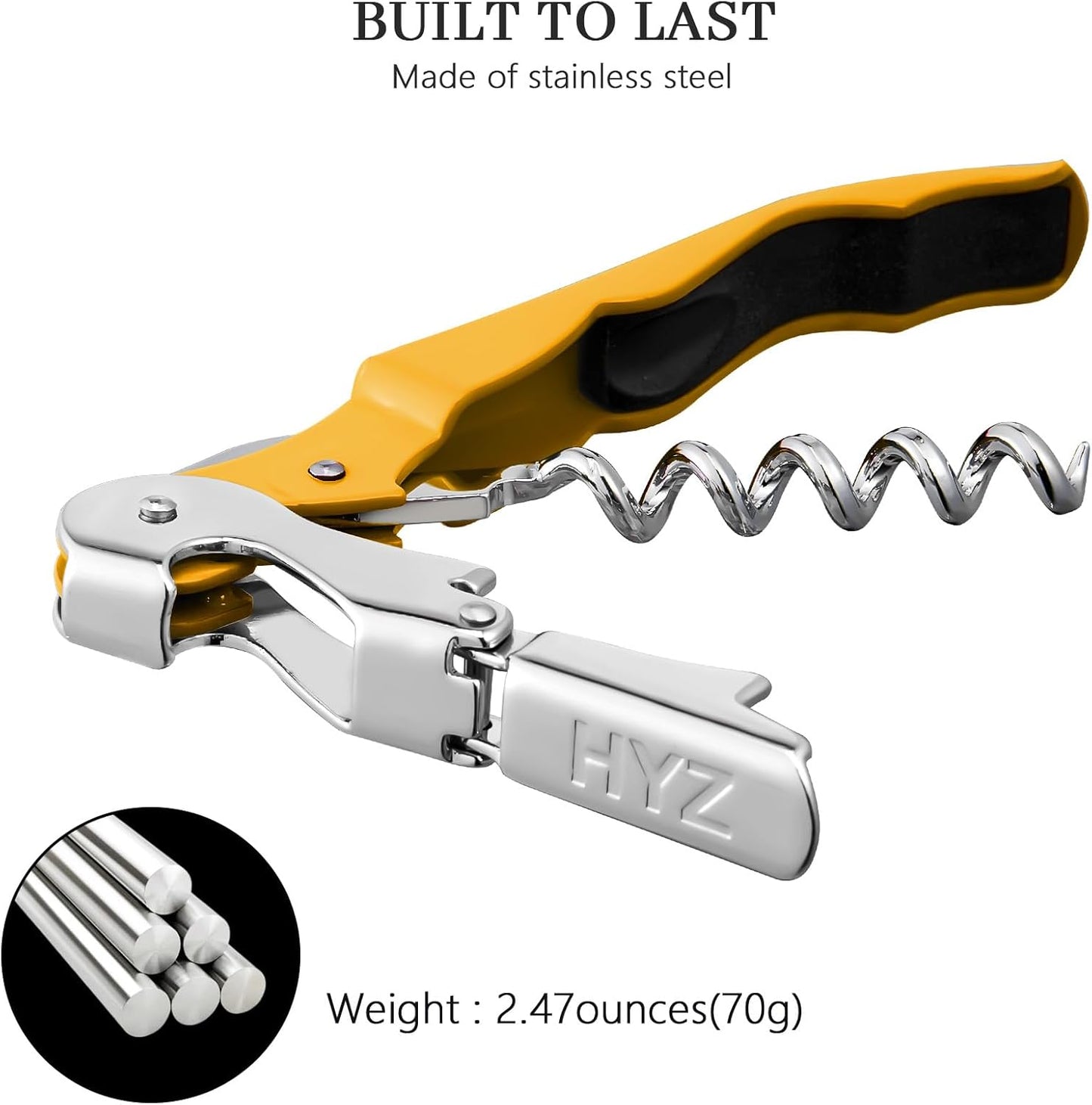 HYZ 2-Pack Wine Opener Waiter Corkscrew, Professional Wine Key for Servers, Bartender, with Foil Cutter, Manual Wine Bottle Opener Double Hinged (Black)