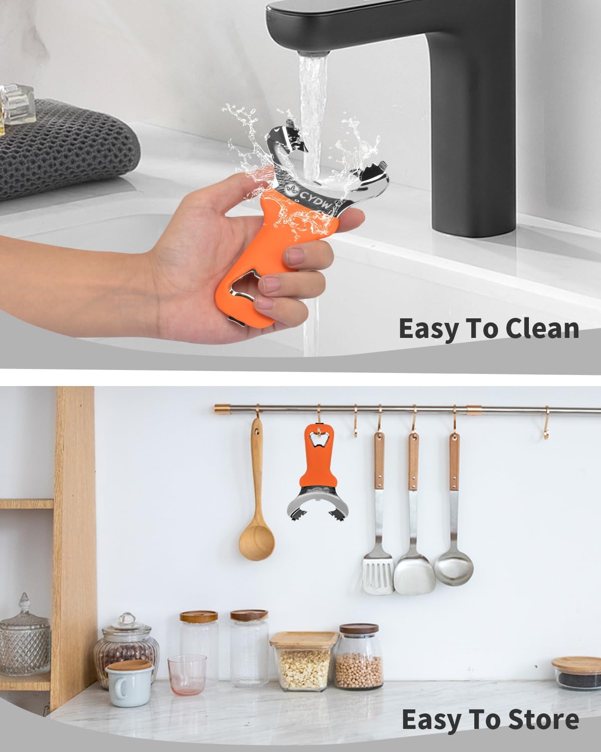 CYDW Mason Jar Opener Tool with Soft Touch Handle, No Lid Dents or Damage, Can Opener Manual Multi-Purpose, Easy Twist Manual Handheld Top Remover, Canning Supplies, Bottle Opener, Made for Lifetime