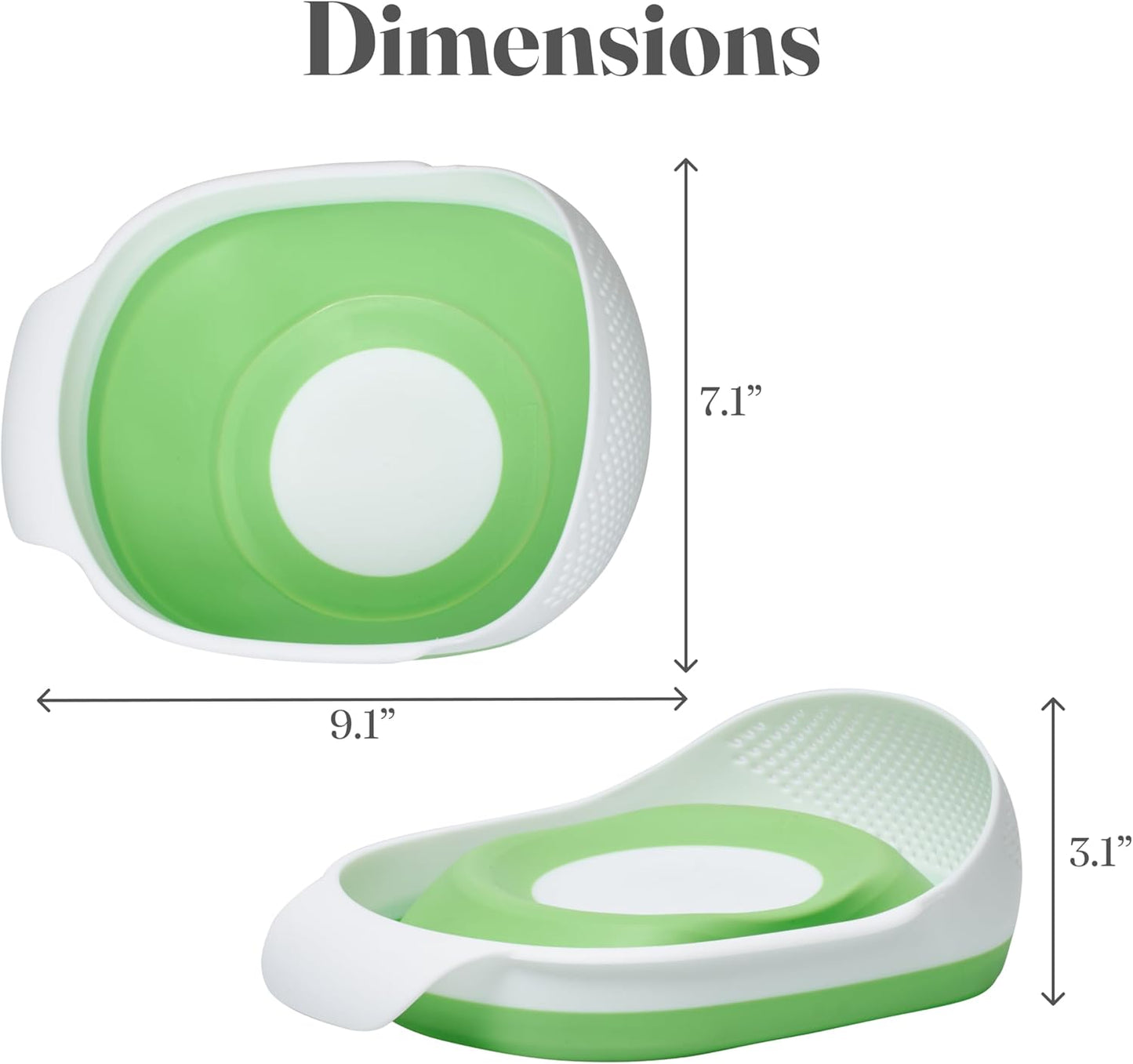 Kitchen Gizmo Collapsible Rice Strainer - Silicone Rice Washer Strainer Bowl - BPA Free - Space Saving Design - Lightweight and Easy to Clean - 9.1 x 7.1in High - Green/Grey