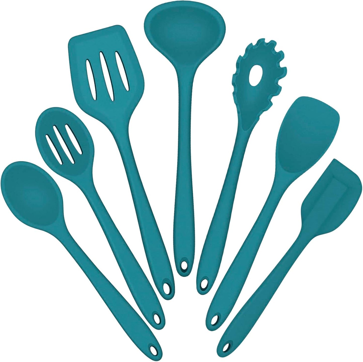 E-far Silicone Cooking Utensils Set, 7-Piece Black Heat Resistant Kitchen Utensils Set, Kitchen Nonstick Tools Spatula Ladle Spoon Pasta Server for Non-stick Cookware, Non-Toxic & Dishwasher safe