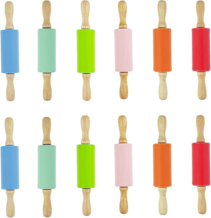 4 Pack Mini Small Rolling Pin 9 Inch Kids Rolling Pin Wooden Handle for Home Kitchen