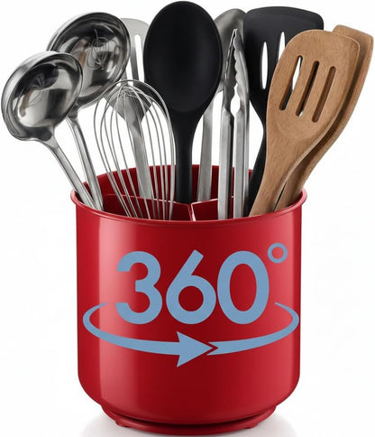 Cooler Kitchen Jumbo Extra Large Sturdy Rotating Black Utensil Holder Caddy with No-Tip Weighted Base, and Gripped Insert - Rust Proof and Dishwasher Safe Kitchen Utensils Holder