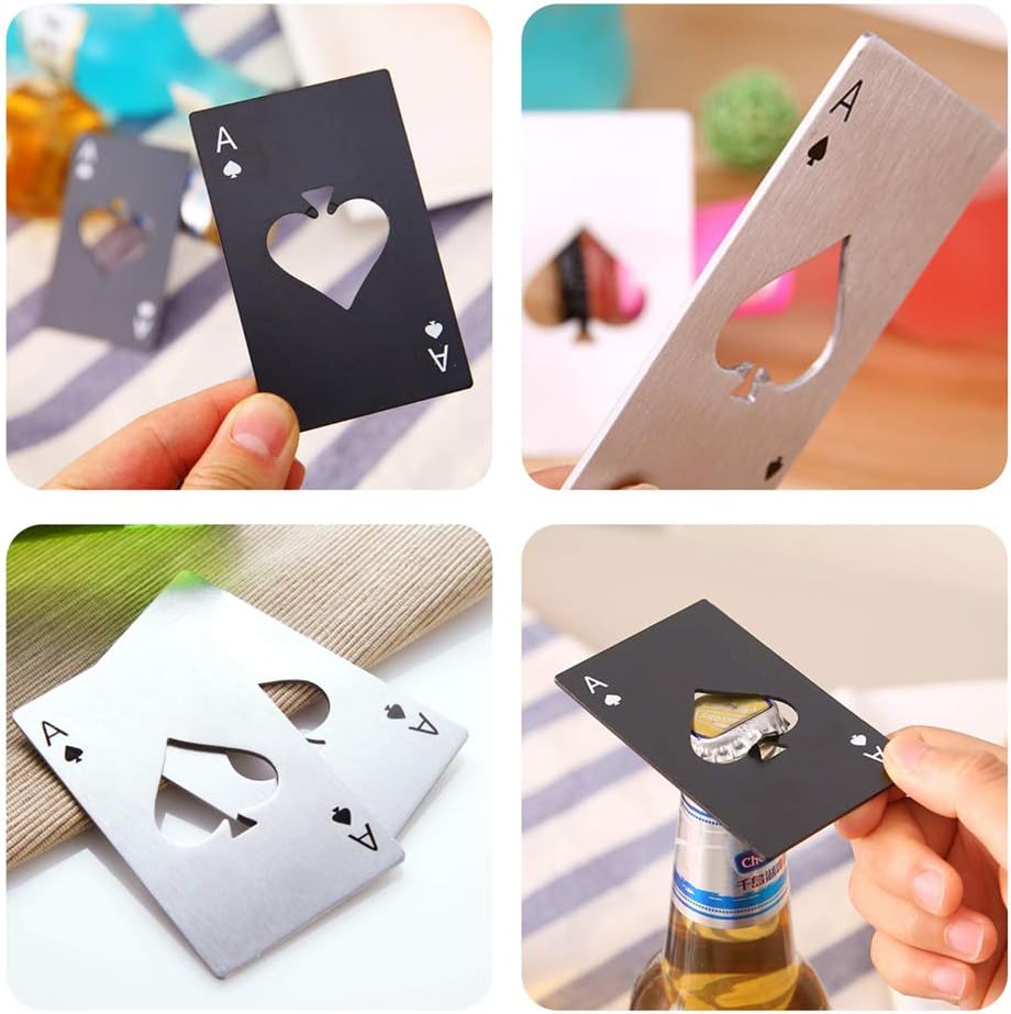 Ace Of Spades Bottle Opener Credit Card Size Pocker Cap Opener Portable Stainless Steel Can Opener (2 Pack Black & Silver)