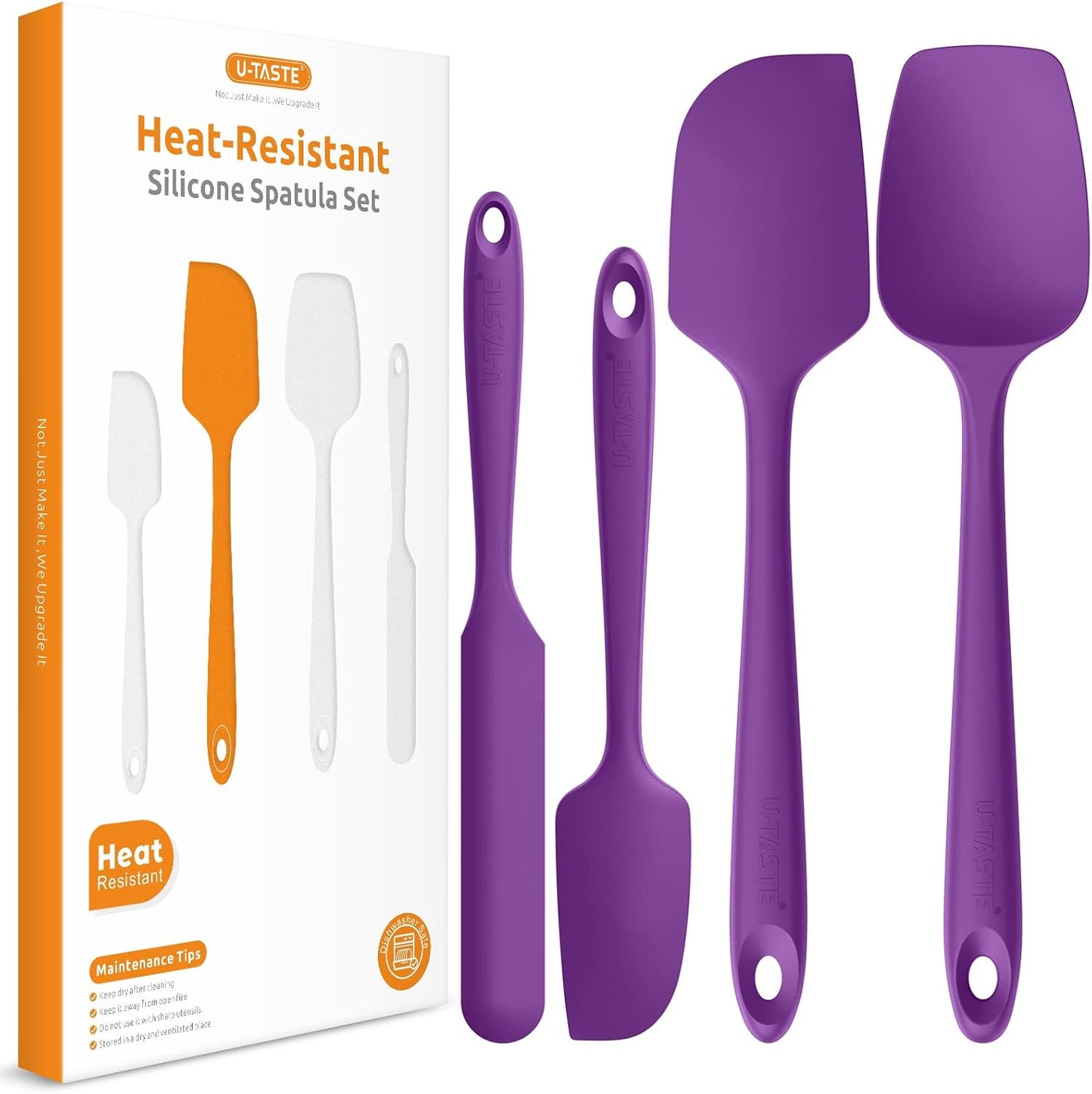 Heat Resistant Silicone Spatula Set: U-Taste 600ºF High Temp Seamless Food Grade Utensil, Flexible Rubber Silicon Kitchen Cooking Mixing Baking Scraper for Nonstick Cookware Set of 4 (Aqua Sky)