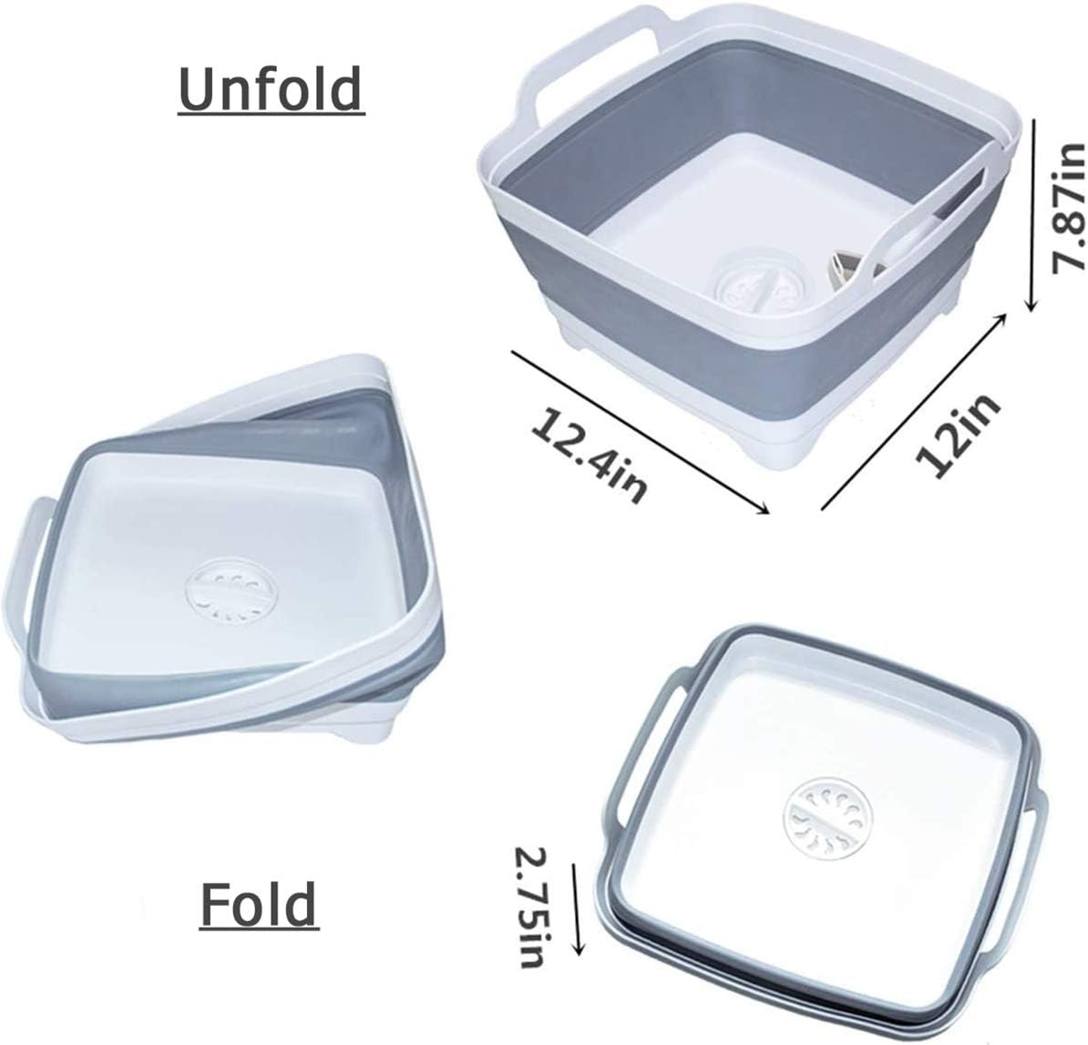9L (2.4Gal) Dish Basin Collapsible with Drain Plug , Space Saveing Kitchen Storage Tray Dish Wash Basin, Portable Dish Tub, Foldable Dishpan for Camping ,RV,Green