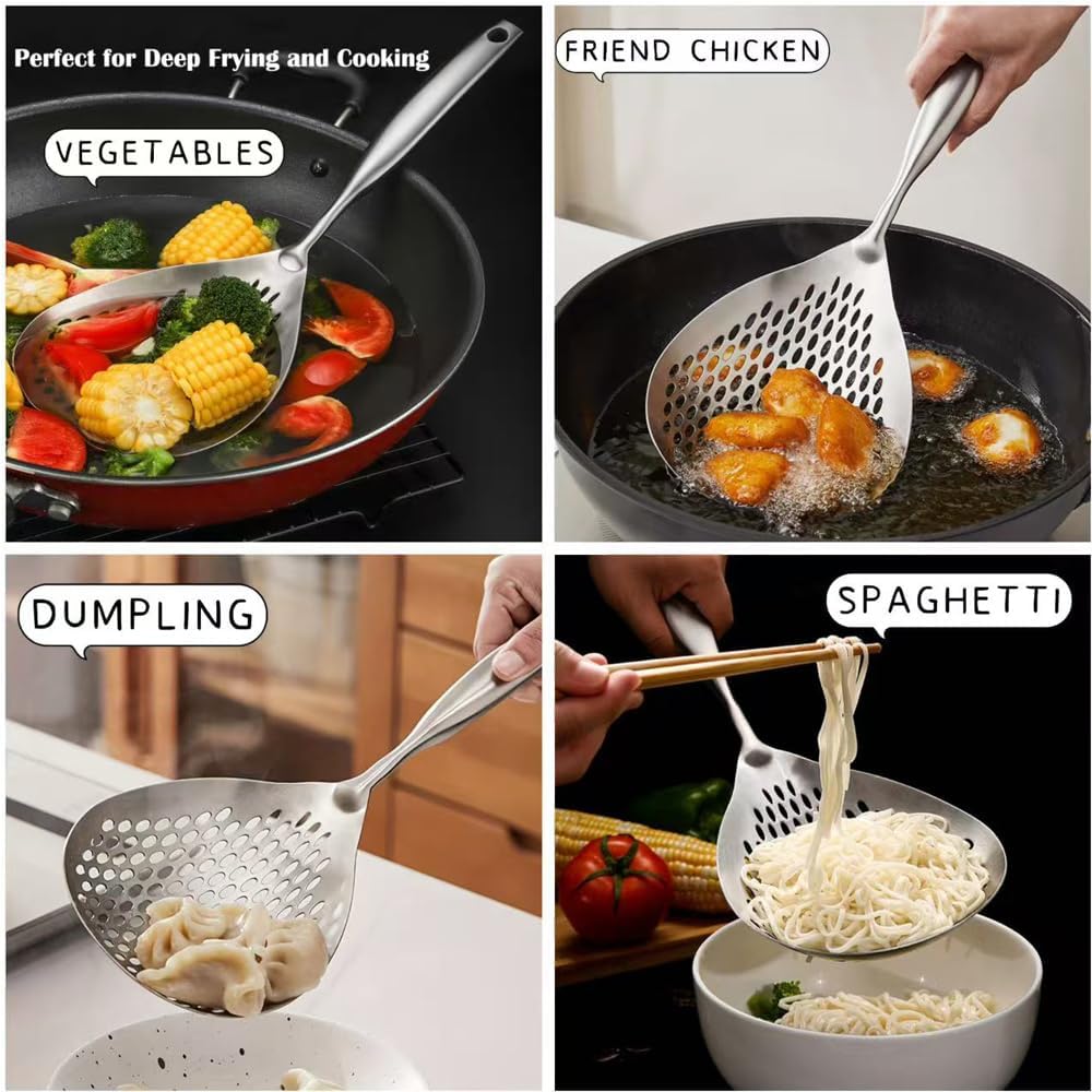 Extra Large Skimmer Slotted Spoon, 304 Stainless Steel Spider Strainer Spoon for Cooking and Frying, Pasta Strainer, Restaurant or Kitchen Tools