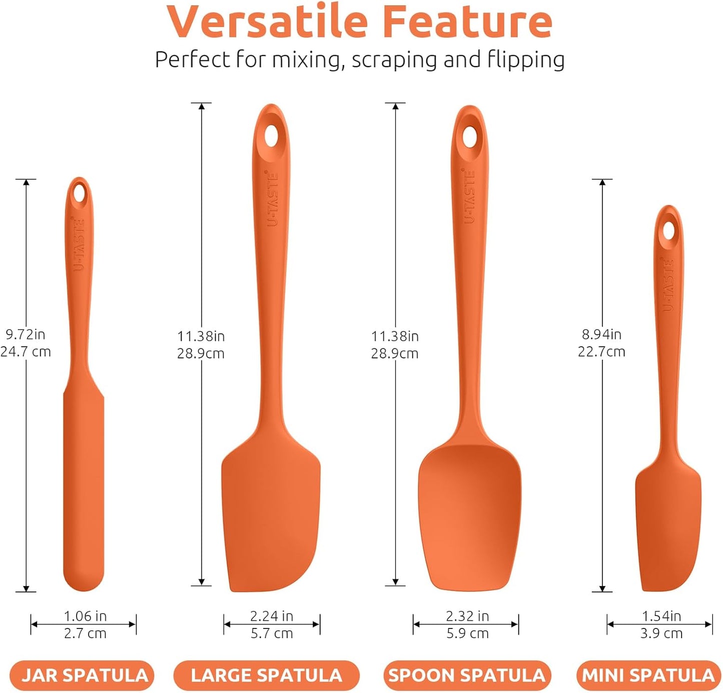 High Heat Resistant Silicone Spatula: U-Taste 600ºF Hot-Proof Food Grade Rubber Kitchen Baking Scraper, Flexible and Sturdy Cooking Utensil for Mixing Scraping in NonStick Cookware (4PCS, Multicolors)