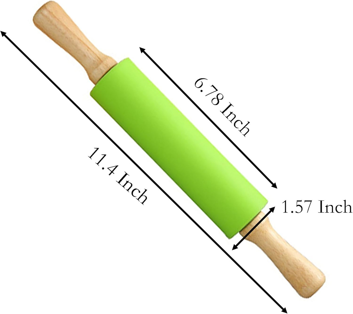 Green Rolling Pin, 9 Inch Silicon Rolling Pin with Wooden Handle for Kneading the Dough of Baking Bread, Pizza, Cookie, Noodles (green, 9 inch)