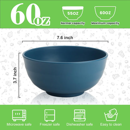 Wheat Straw Bowls Set with Lids, Unbreakable 40 OZ Cereal Bowls Set of 4, Salad Container for Lunch, Microwave & Dishwasher Safe Bowl Set for Kitchen, Picnic, RV, Camping, Multi