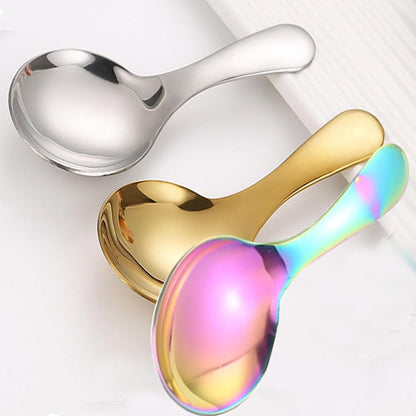 6 Pcs Stainless Steel Mini Spoon Short Handle Small Round Suitable For Dessert, Tea, Coffee, Cake, Sugar, Ice Cream Coffee Tea Spoon. (Silver A)